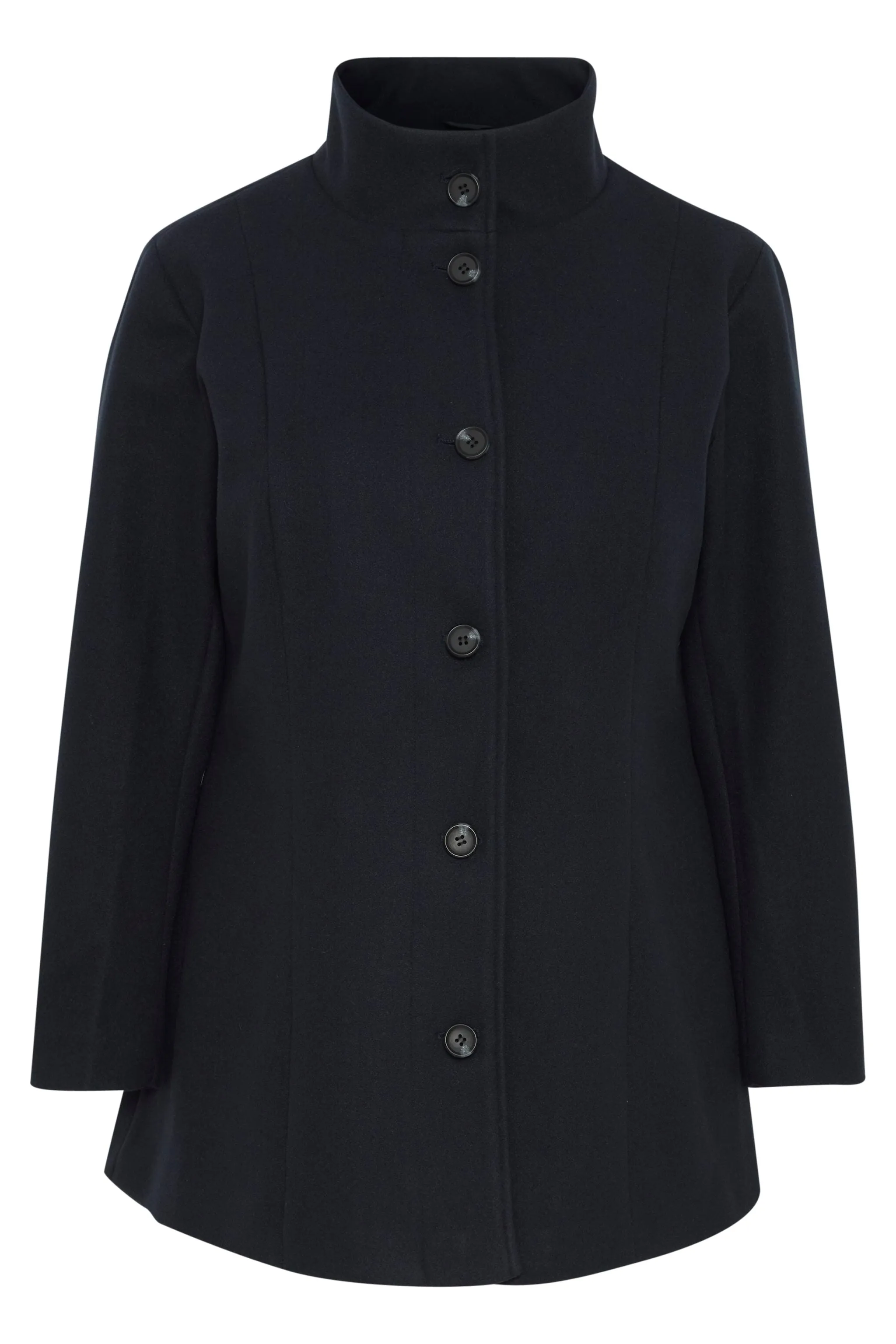 2386- Dark Peacoat High Collar Coat- Fransa Plus