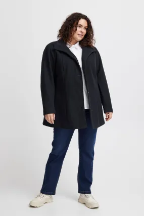 2386- Dark Peacoat High Collar Coat- Fransa Plus