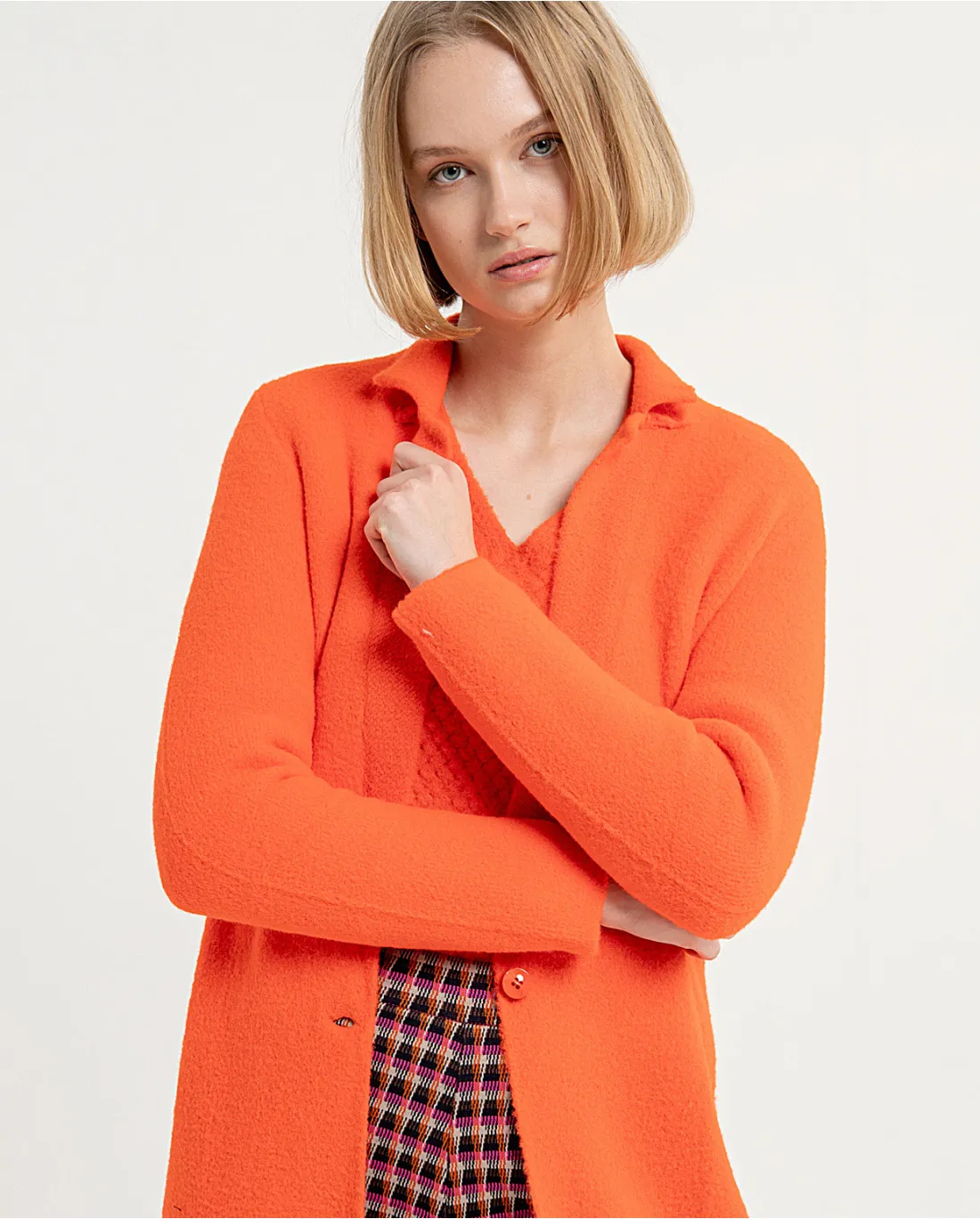 331- Knitted Coat w/ Lapel Collar- Orange- Surkana