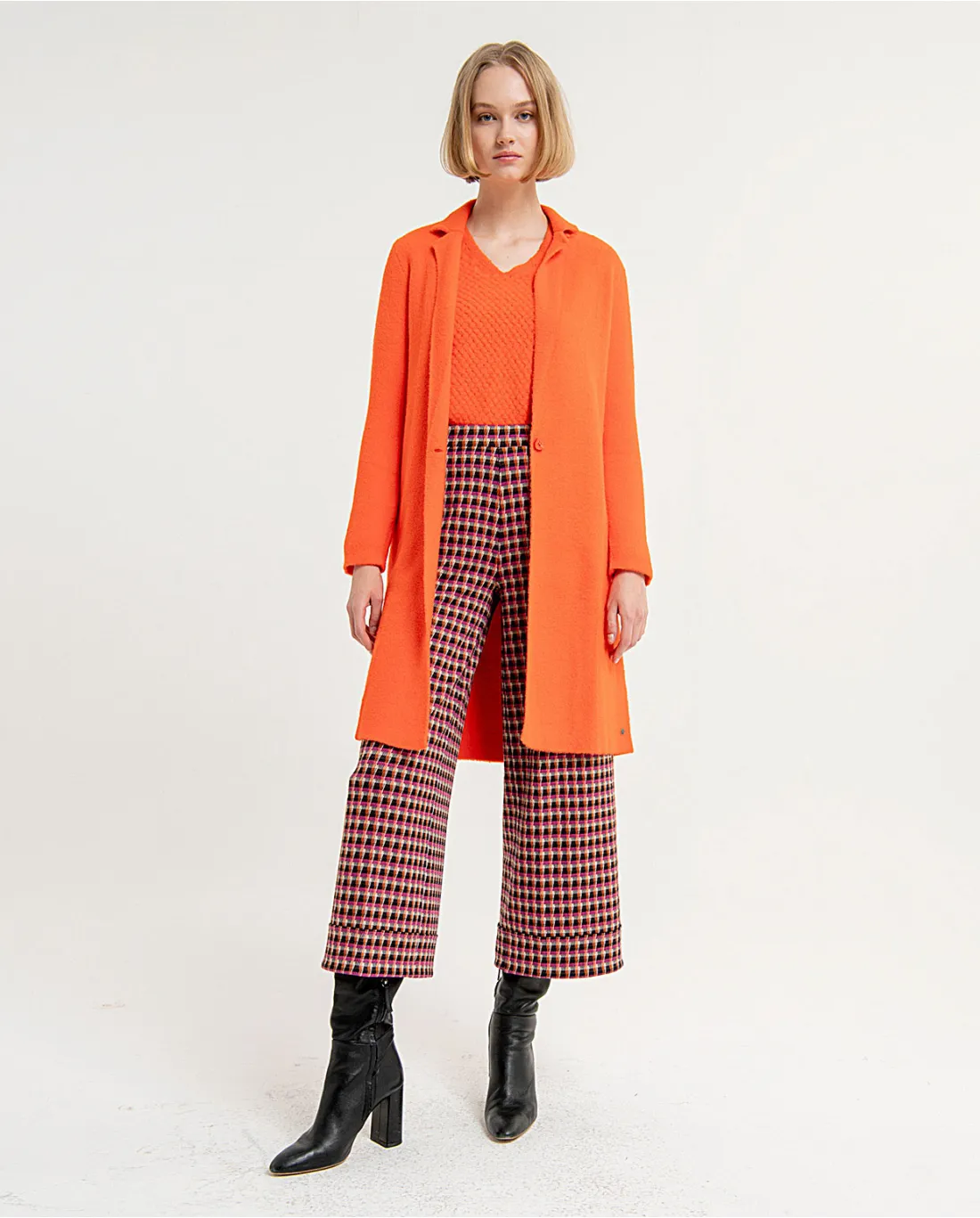 331- Knitted Coat w/ Lapel Collar- Orange- Surkana