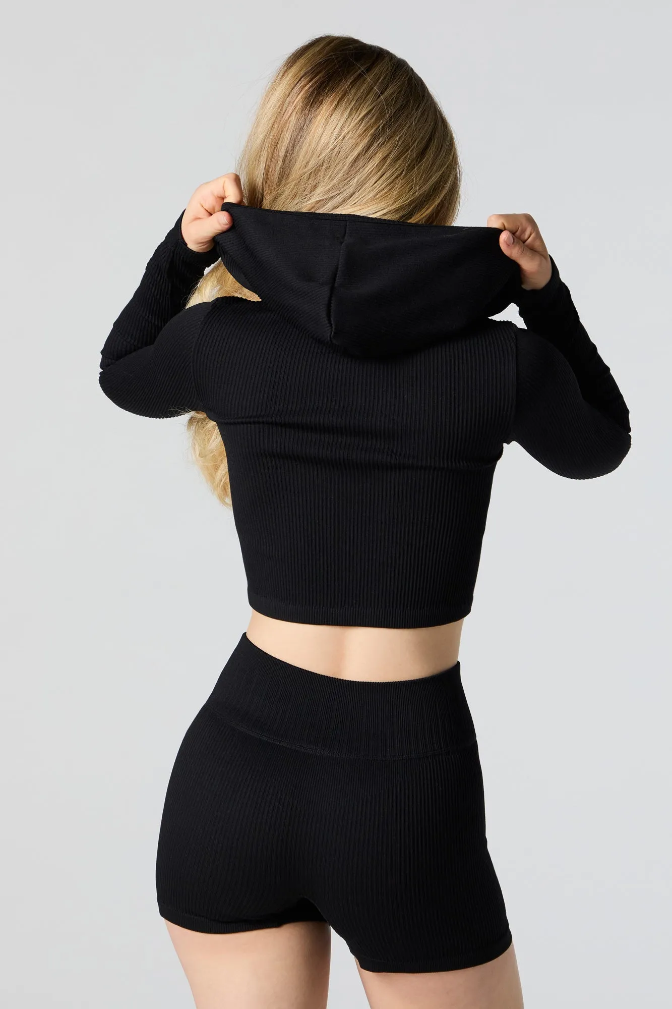 Active Seamless Ribbed Cropped Hoodie