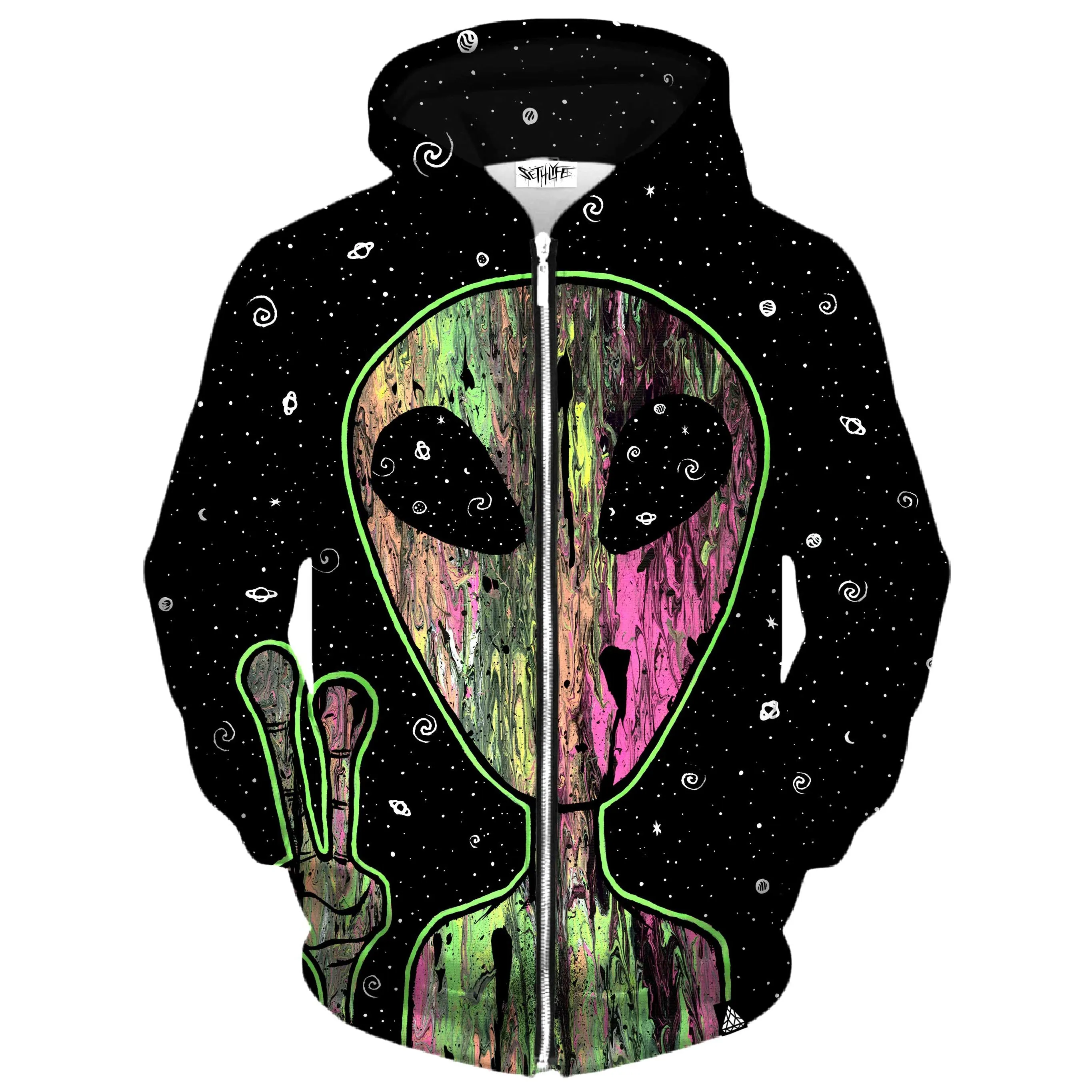 ALIEN SPACE ZIP UP HOODIE