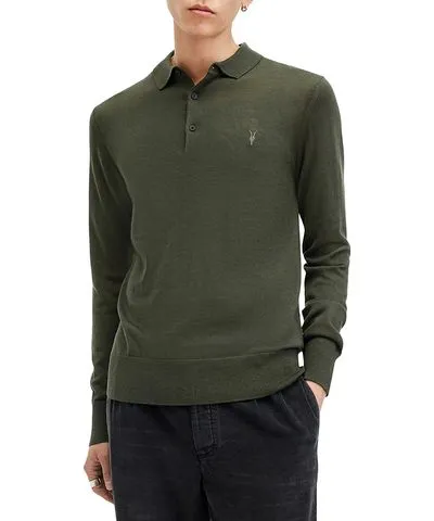 Allsaints Mode Regular Fit Merino Wool Long Sleeve Polo Sweater