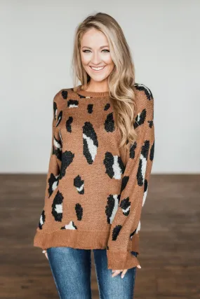 Anywhere We Go Animal Print Sweater- Brown