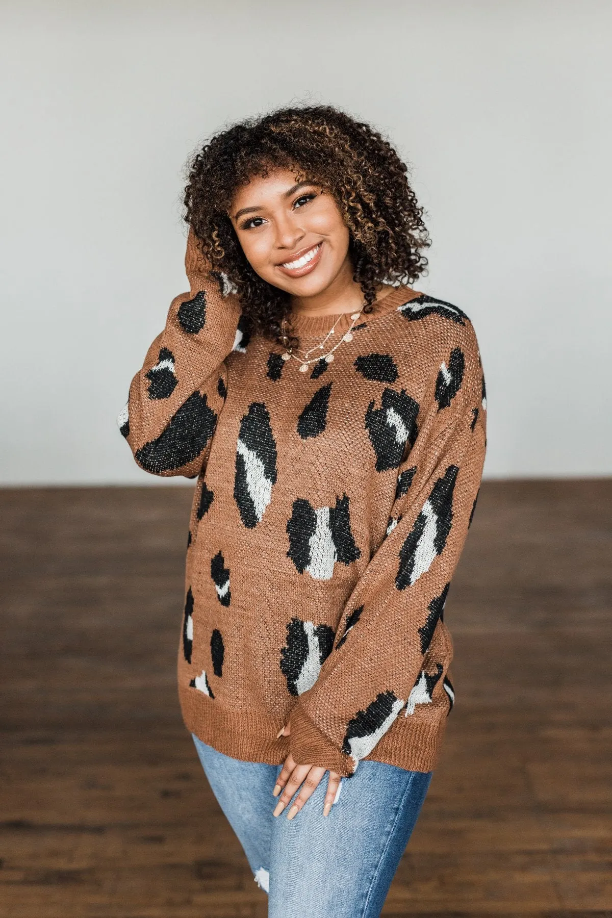 Anywhere We Go Animal Print Sweater- Brown