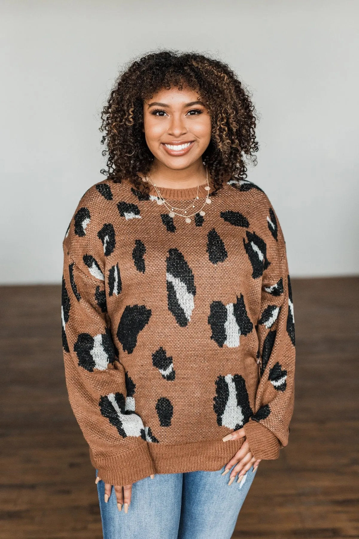 Anywhere We Go Animal Print Sweater- Brown