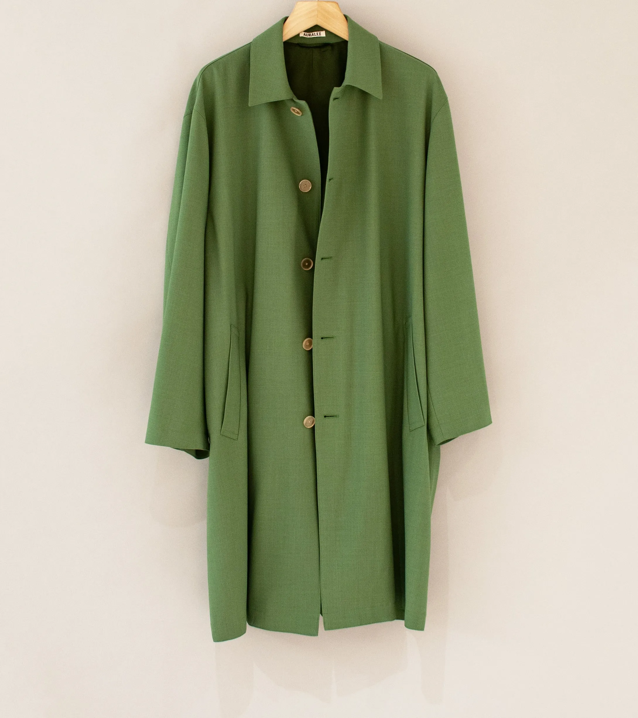 Auralee 'Hard Twist Wool Soutien Collar Coat' (Olive)