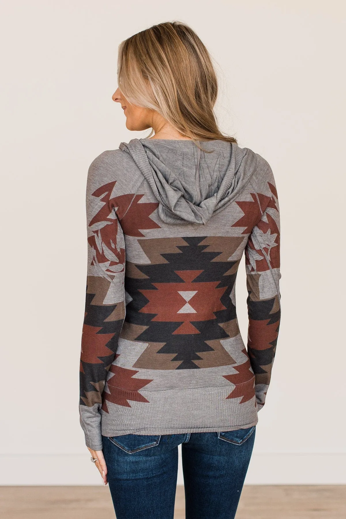 Aztec Knit Hoodie- Stone & Clay