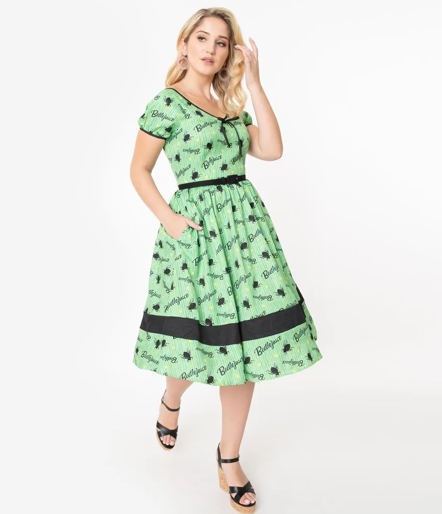 Beetlejuice x Unique Vintage Crawling Critters Print Hannah Swing Dress