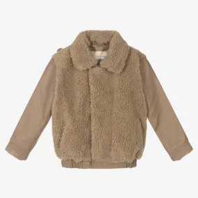 Beige Leather & Fleece Jacket