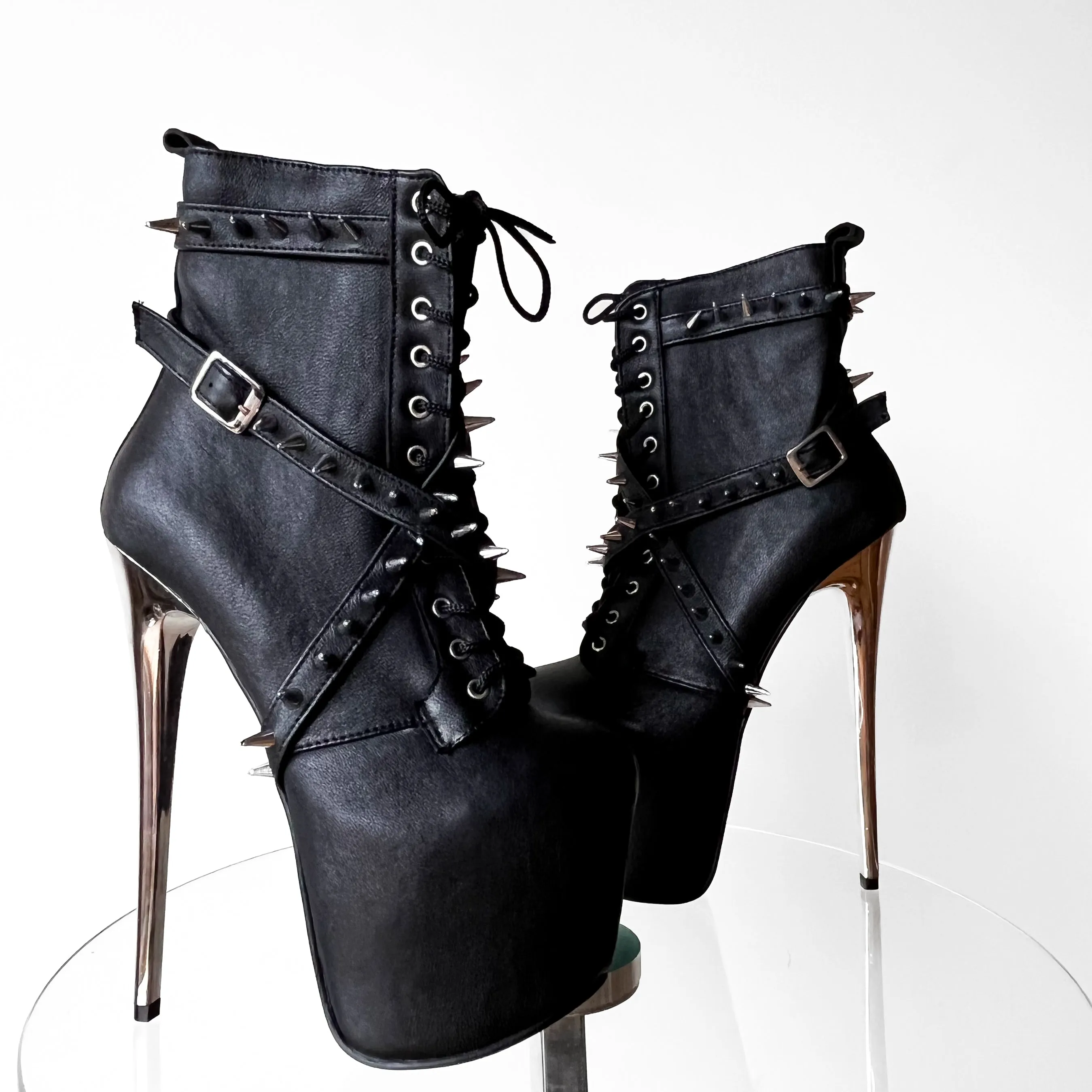 Black Spike Studs Rocker Boots