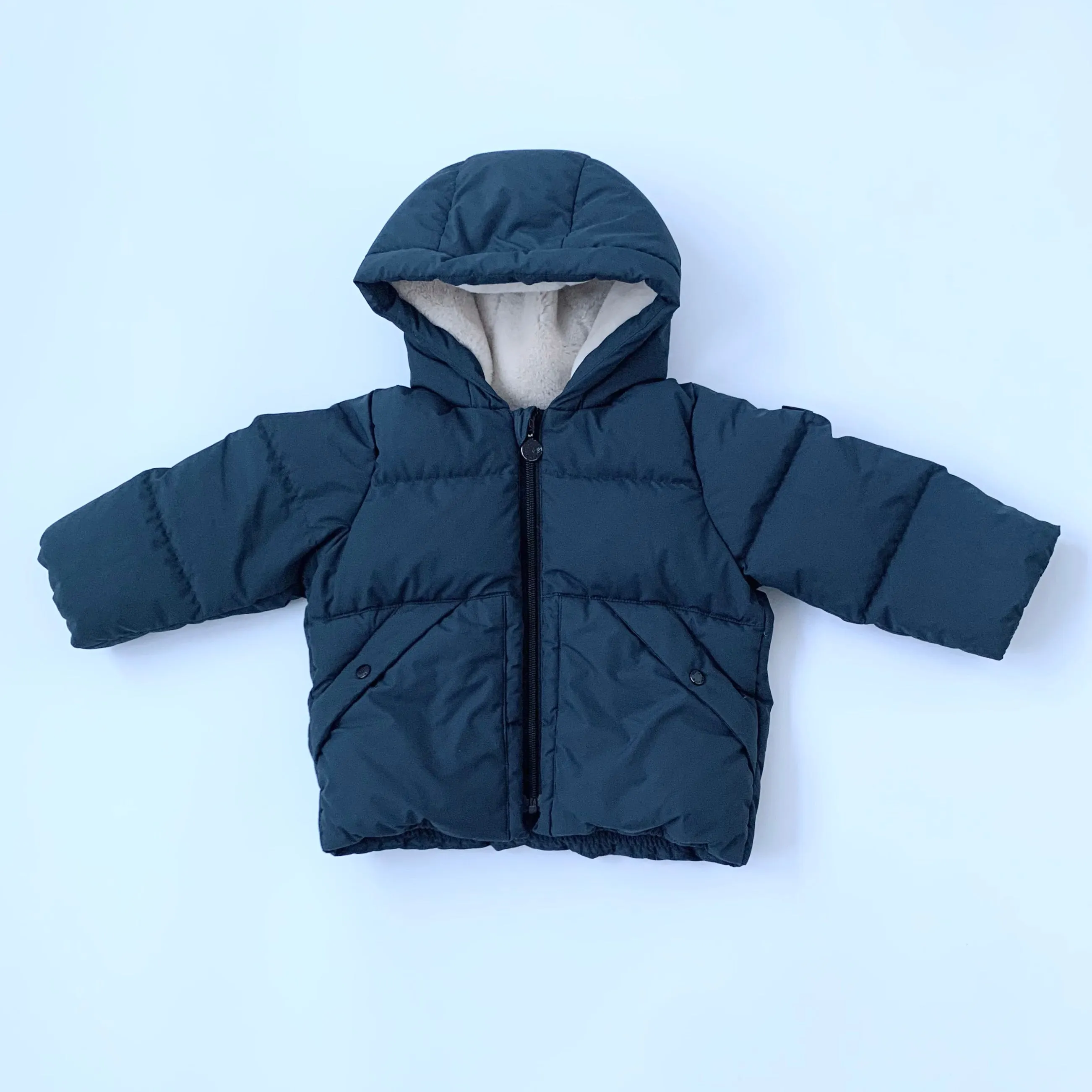 Bonpoint Teal Down Filled Coat With Faux Fur Hood: 2 Years