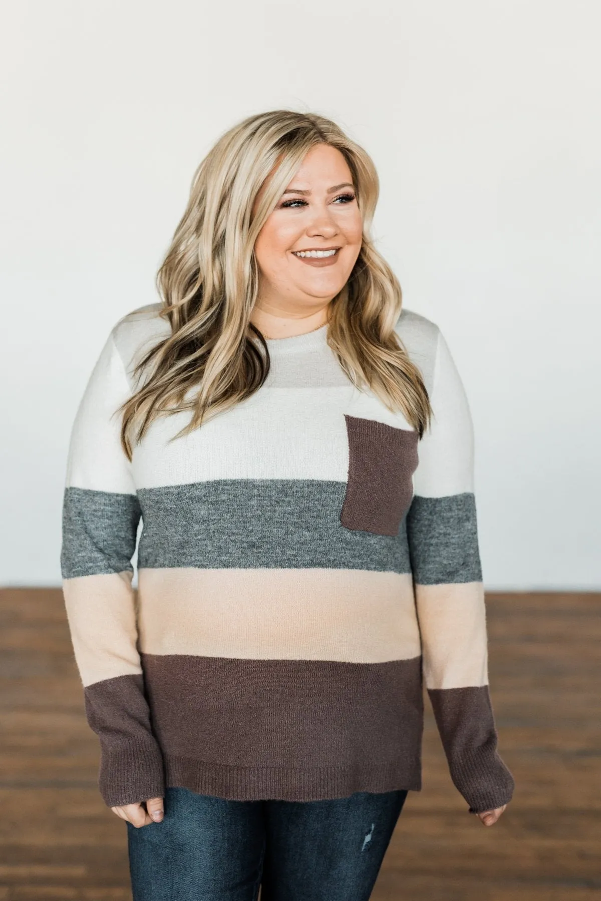 Brings Back Memories Color Block Sweater- Grey, Ivory, Dark Taupe