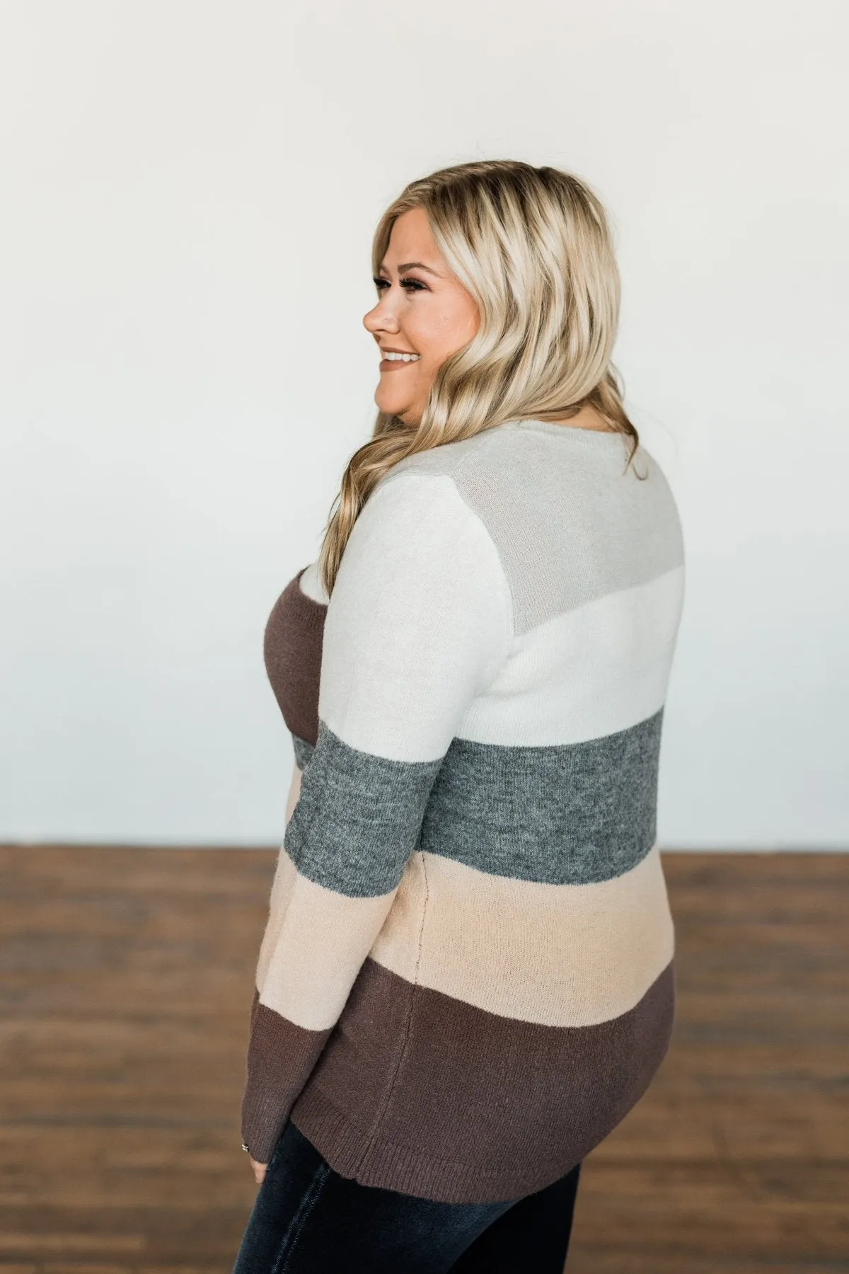 Brings Back Memories Color Block Sweater- Grey, Ivory, Dark Taupe