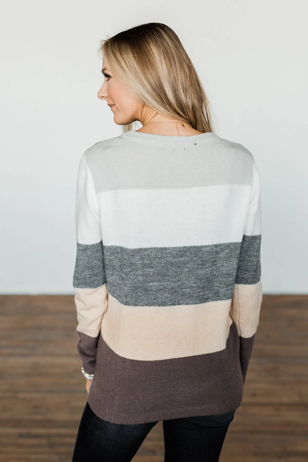 Brings Back Memories Color Block Sweater- Grey, Ivory, Dark Taupe