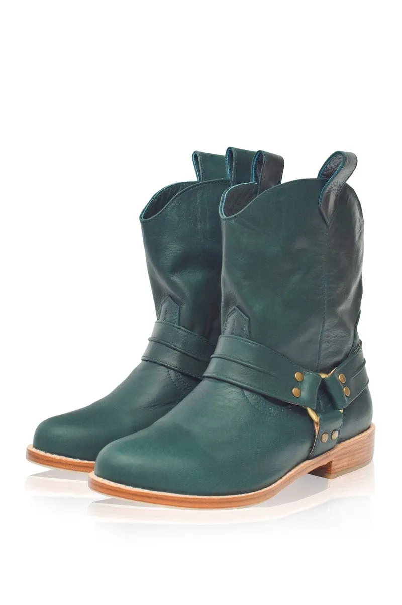 Cali Leather Boots in Emerald