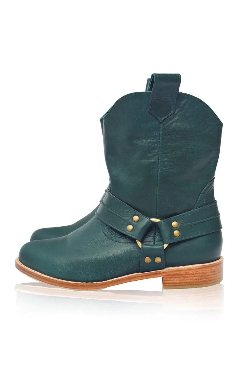 Cali Leather Boots in Emerald