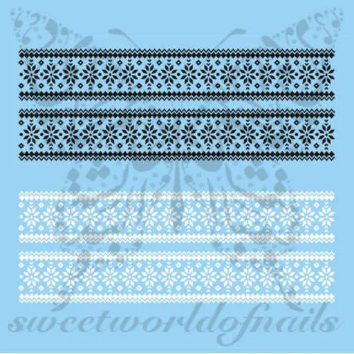 Christmas Nail Art Sweater Knit Pattern White and Black Nail Water Decals