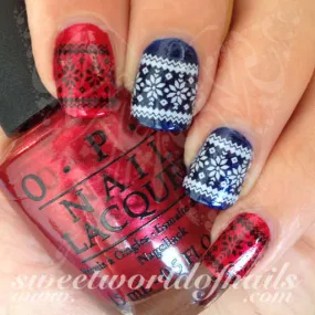 Christmas Nail Art Sweater Knit Pattern White and Black Nail Water Decals