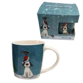 Christmas Porcelain Mug - Jan Pashley Christmas Dog & Robin XMUG68