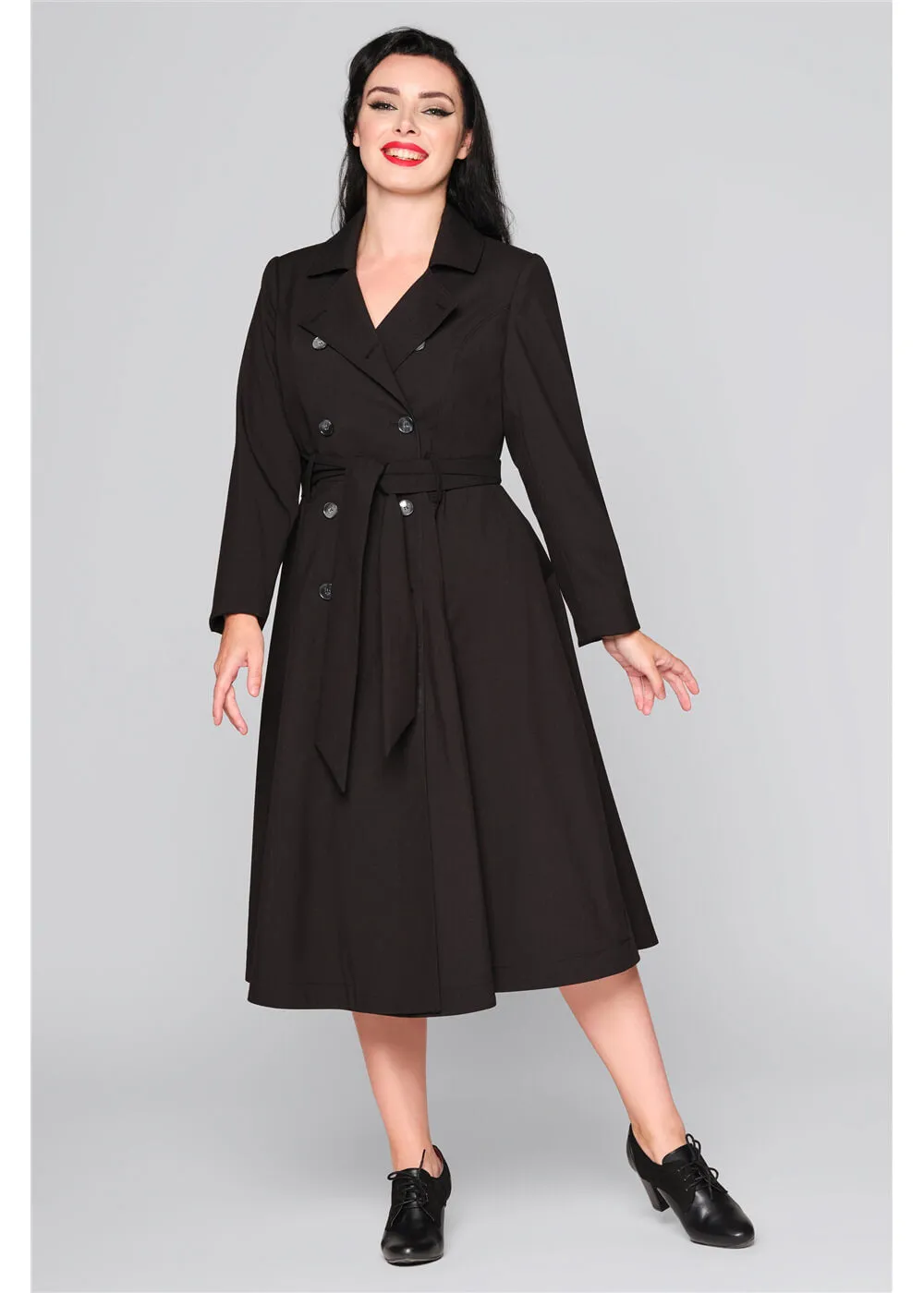 Collectif Korrina 50's Trench Coat Jacket Black