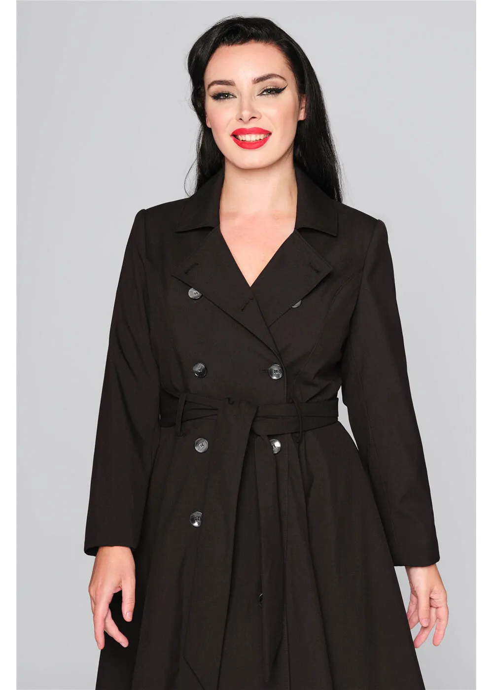 Collectif Korrina 50's Trench Coat Jacket Black