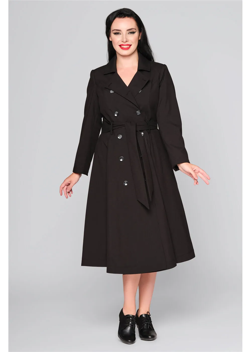 Collectif Korrina 50's Trench Coat Jacket Black