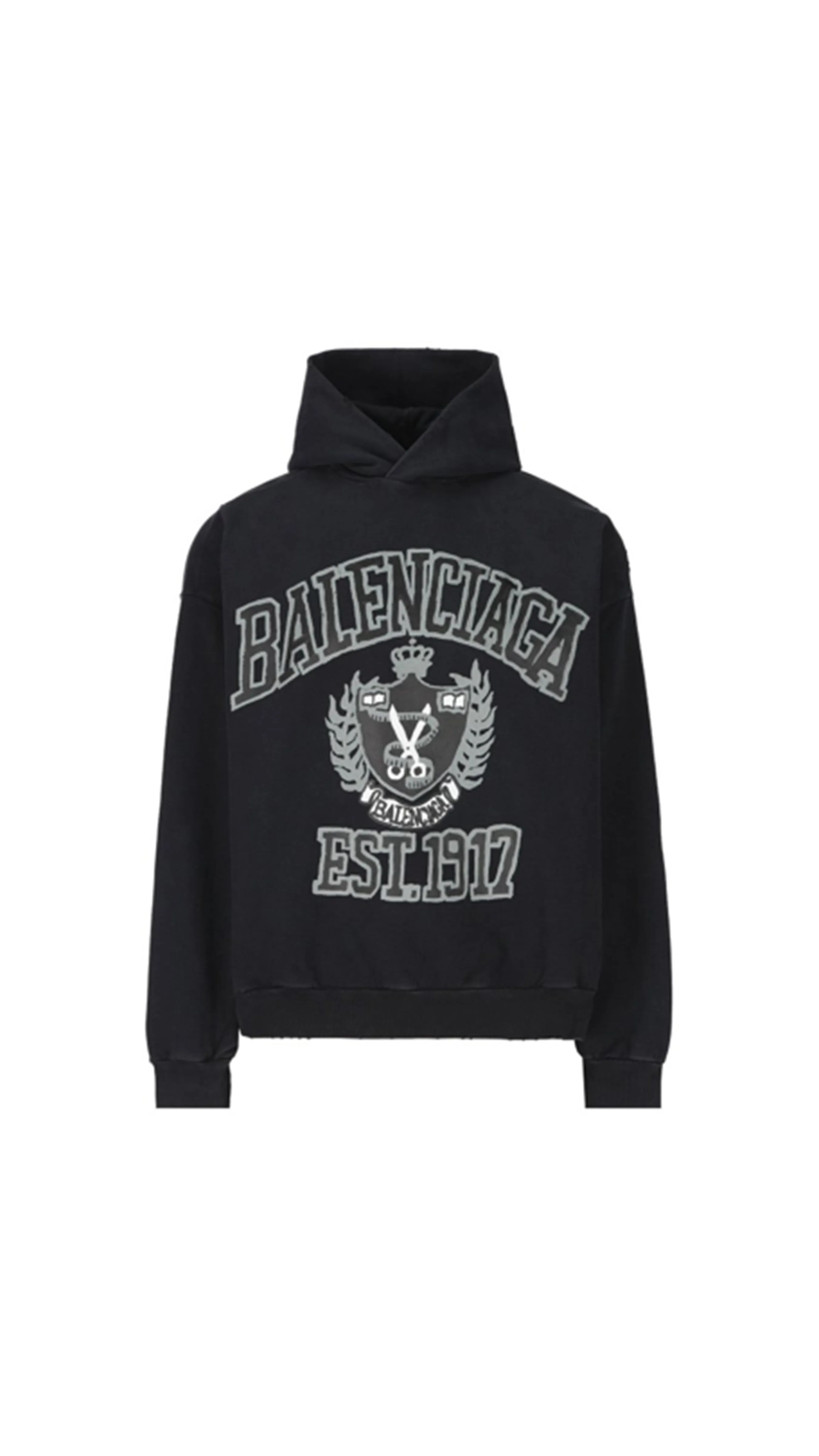 College Embroidered Oversized Hoodie - Black