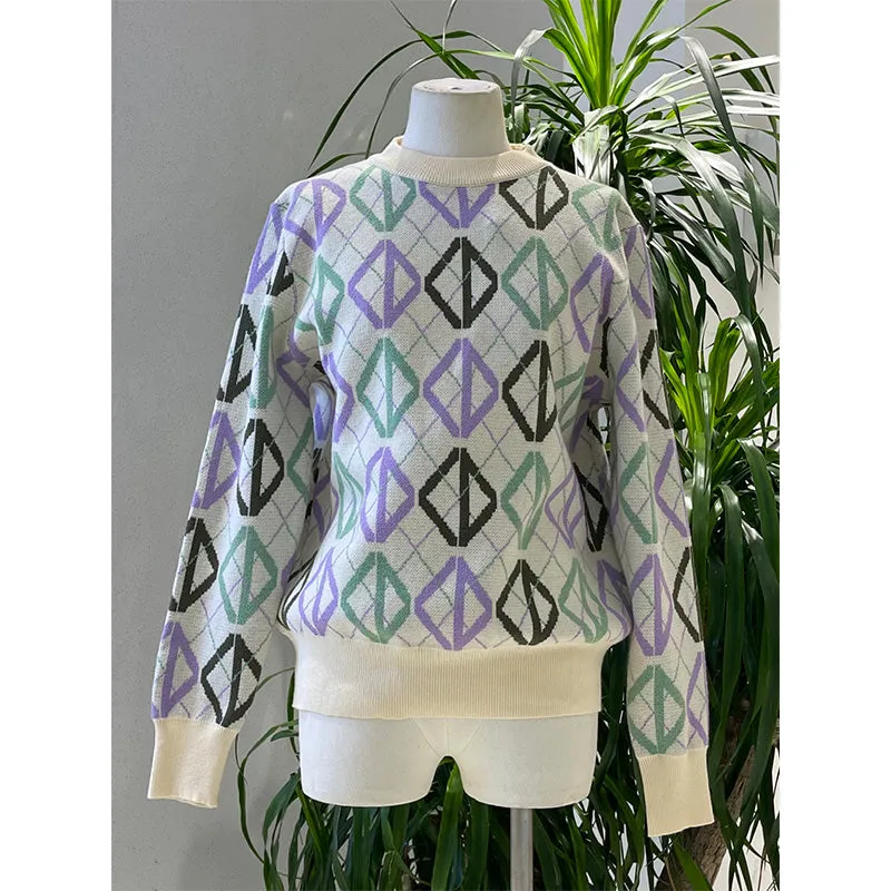 Color Diamond Check Sweater