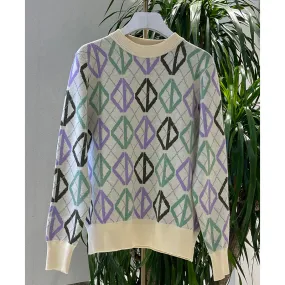 Color Diamond Check Sweater