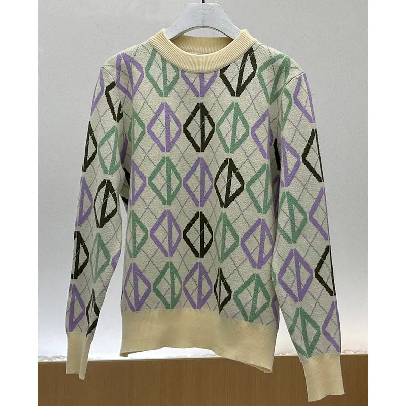 Color Diamond Check Sweater