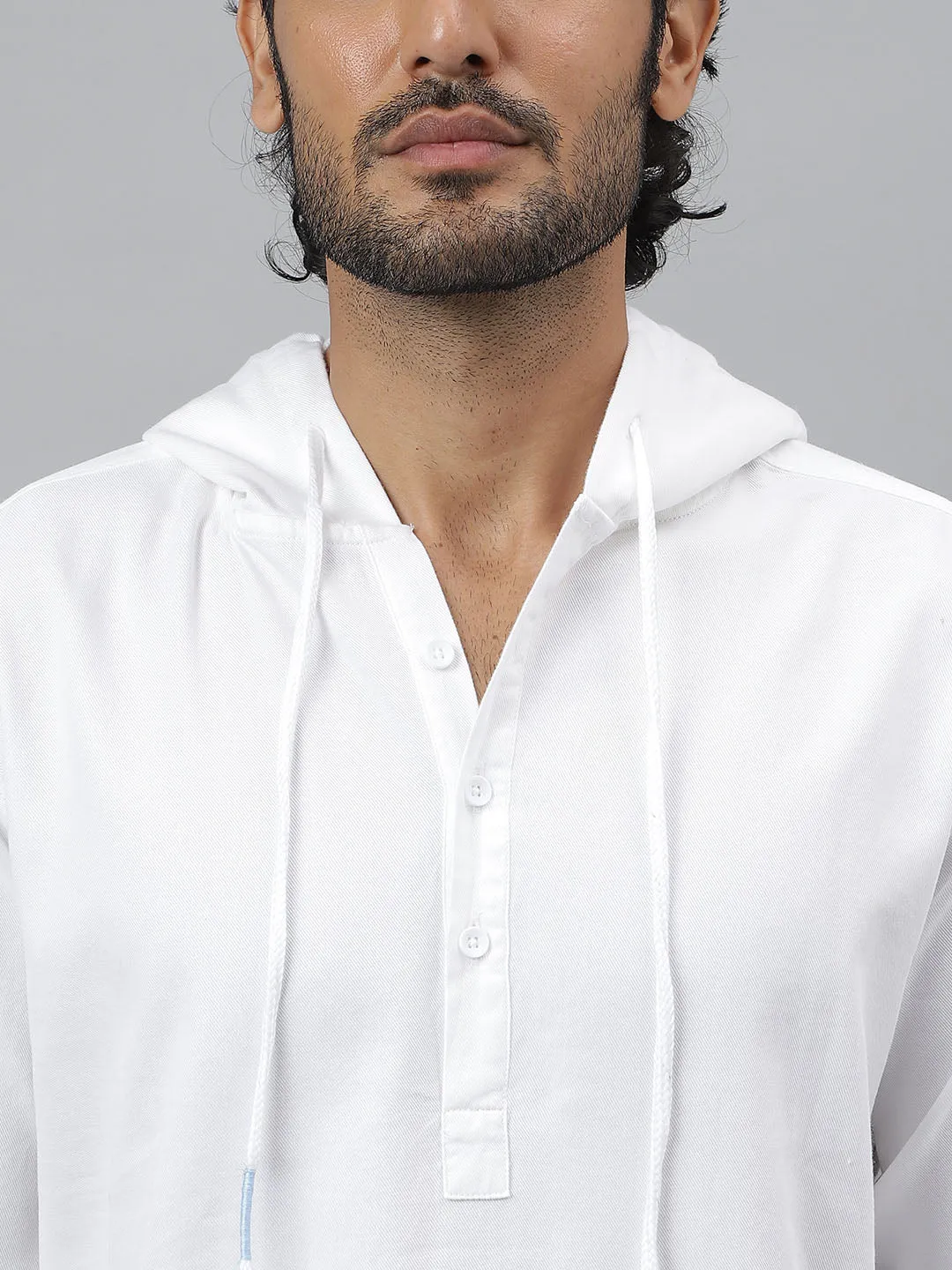 Contrast Detail White Hoodie - Wakai