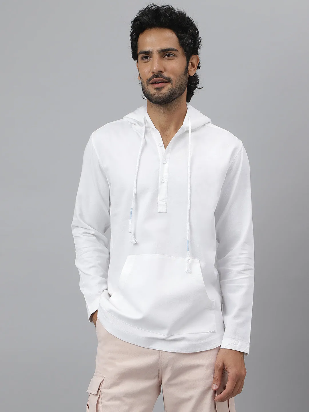 Contrast Detail White Hoodie - Wakai