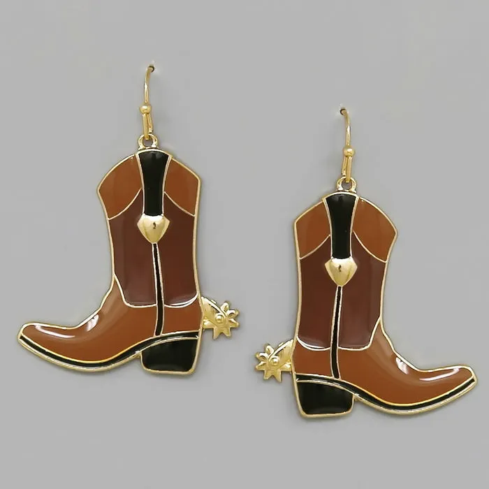 Cowgirl Boots Enamel Drop Earrings