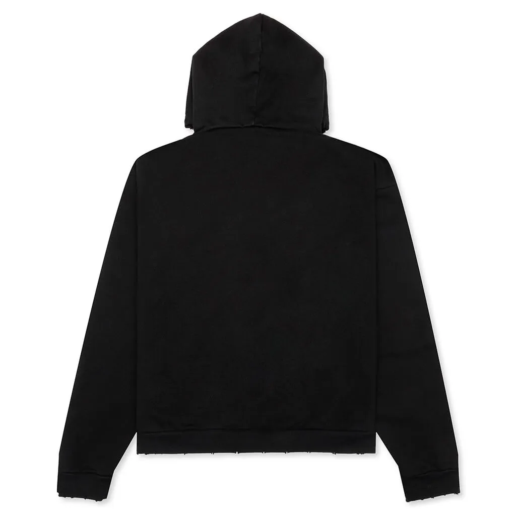 Distressed Hoodie Small Logo - Black