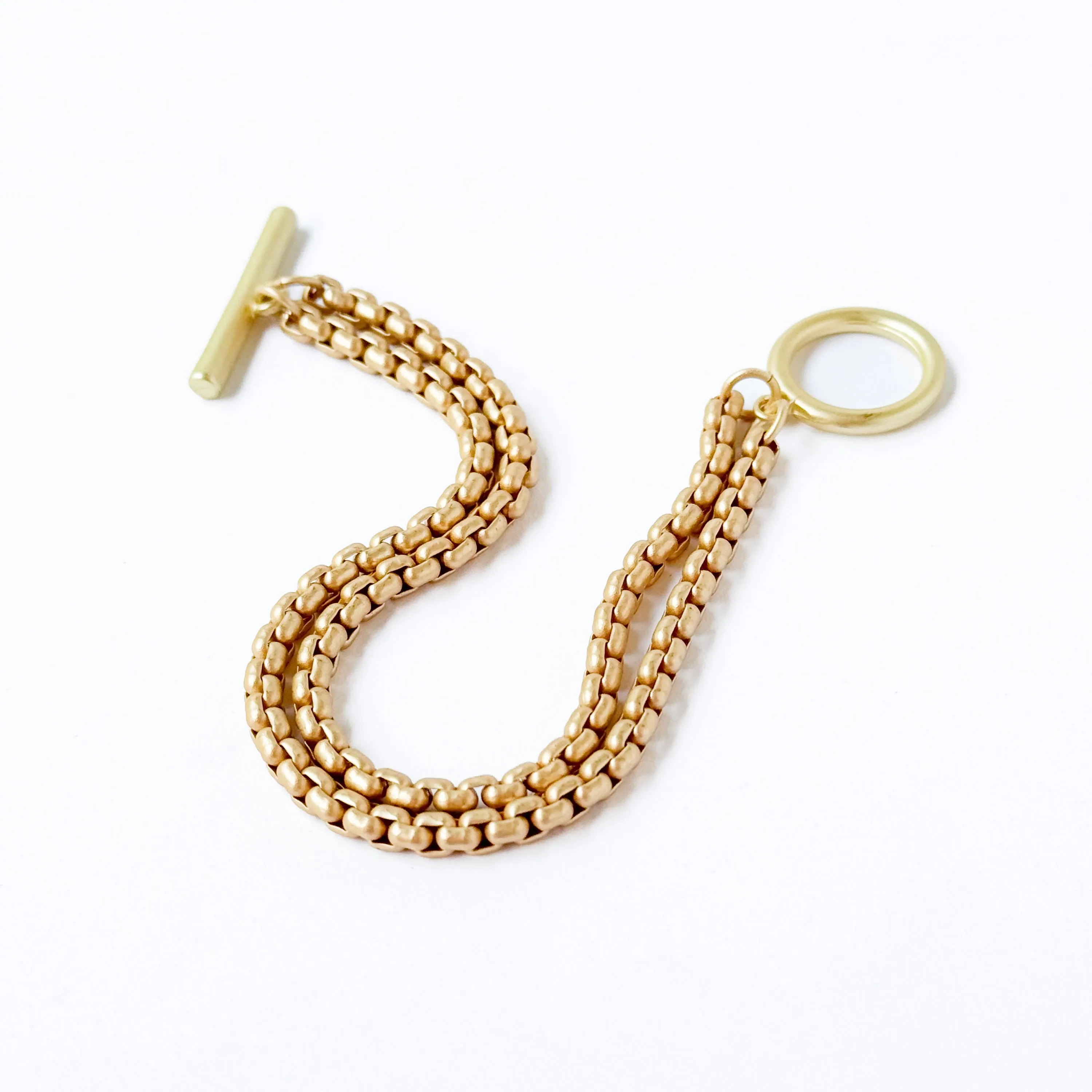 Double Thick Gold Chain Bracelet With Toggle - WS