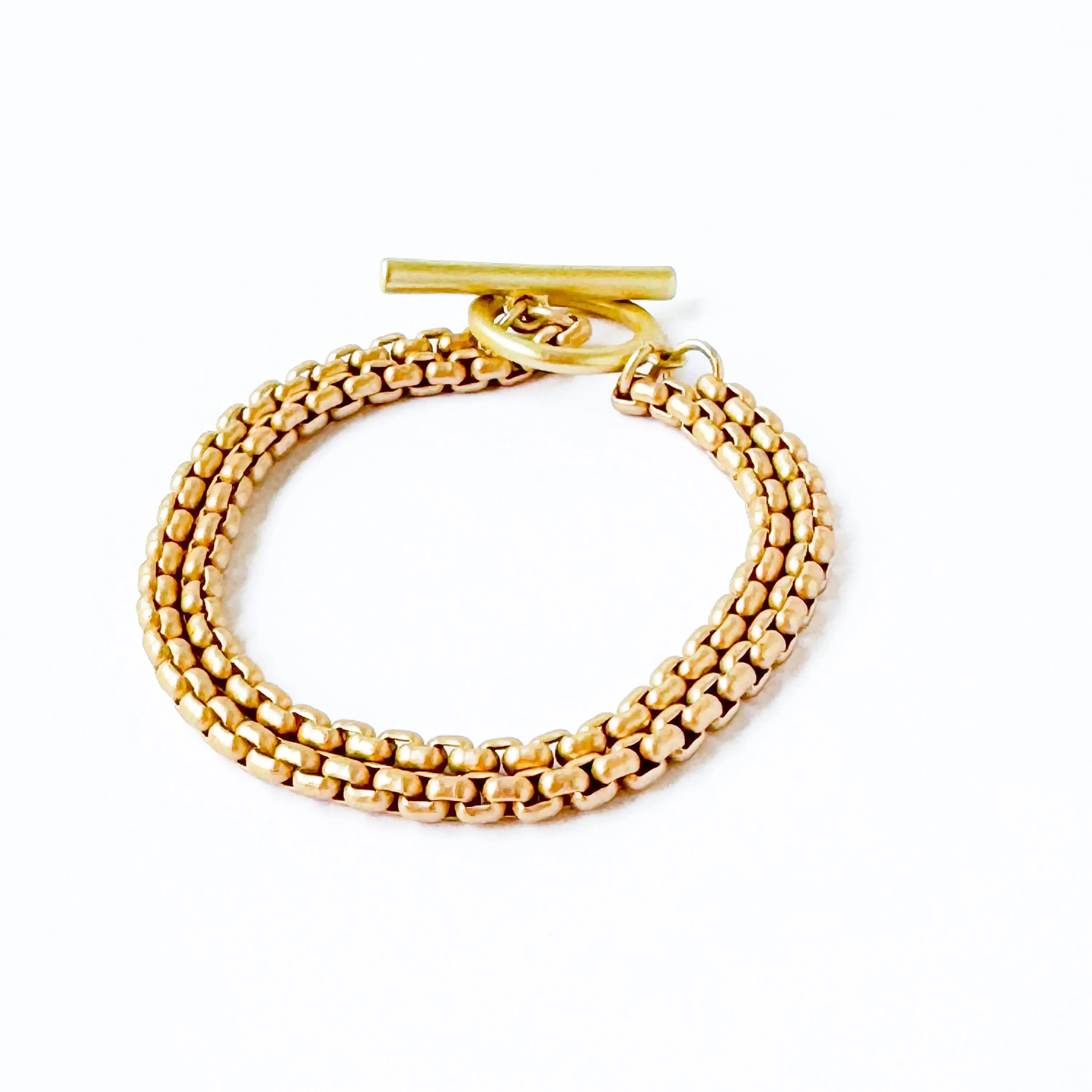 Double Thick Gold Chain Bracelet With Toggle - WS