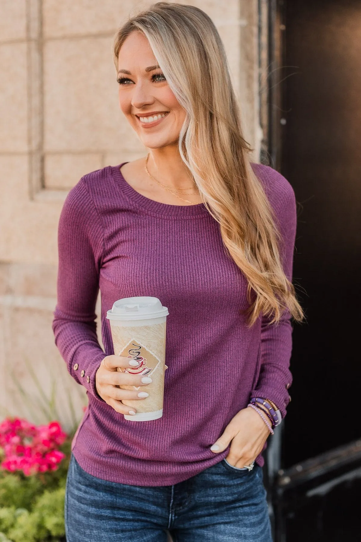 Dreams Of Forever Ribbed Top- Plum