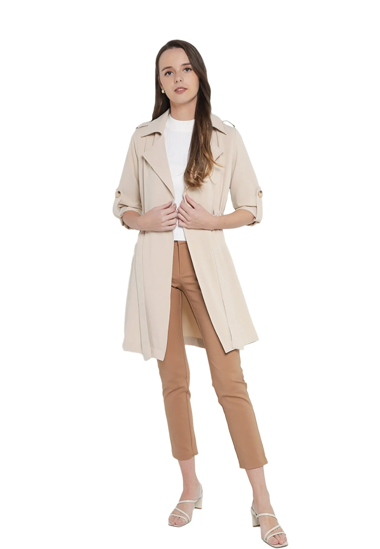 ELLE Apparel Lapel Collar Belted Soft Trench Coat