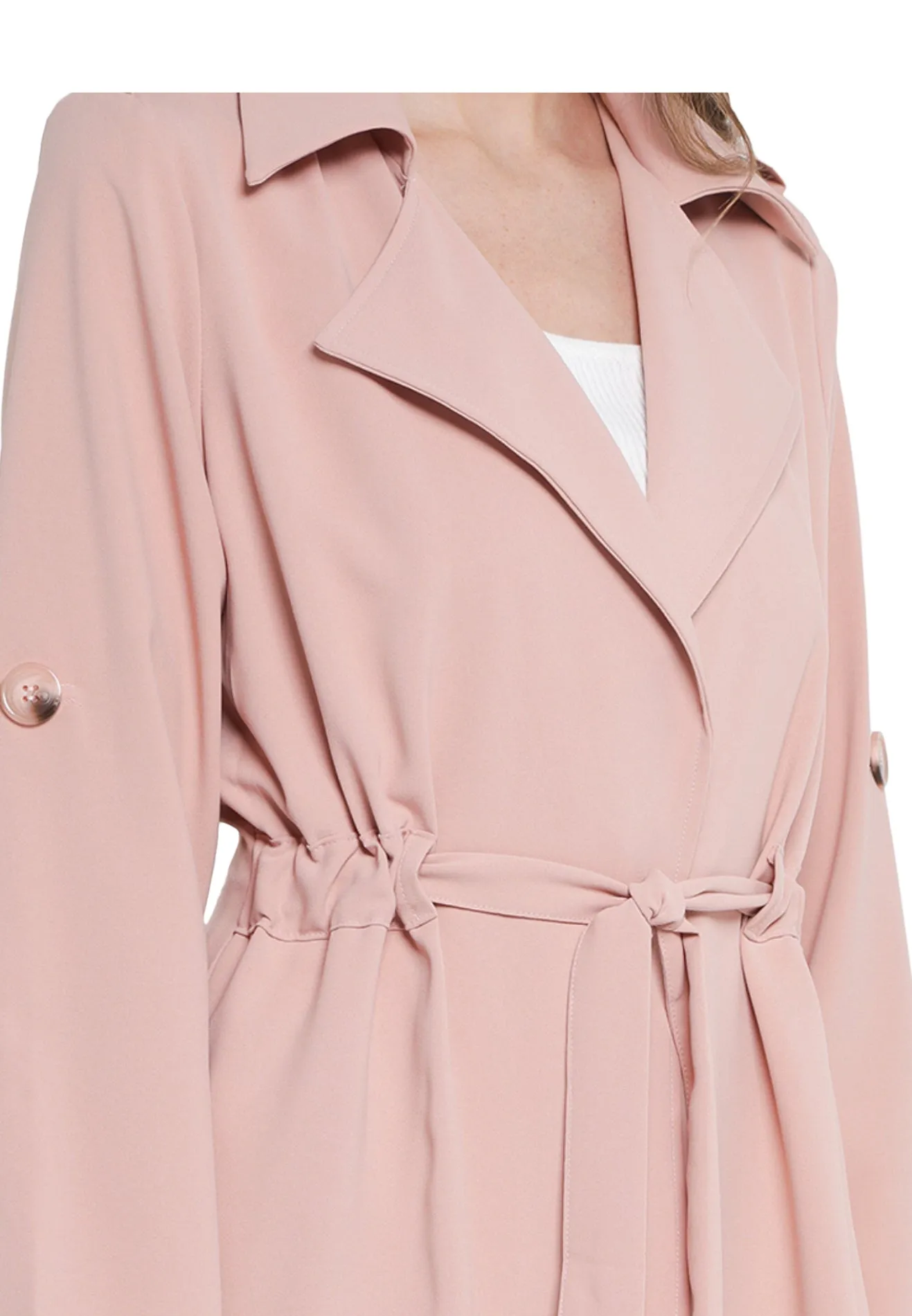 ELLE Apparel Lapel Collar Belted Soft Trench Coat