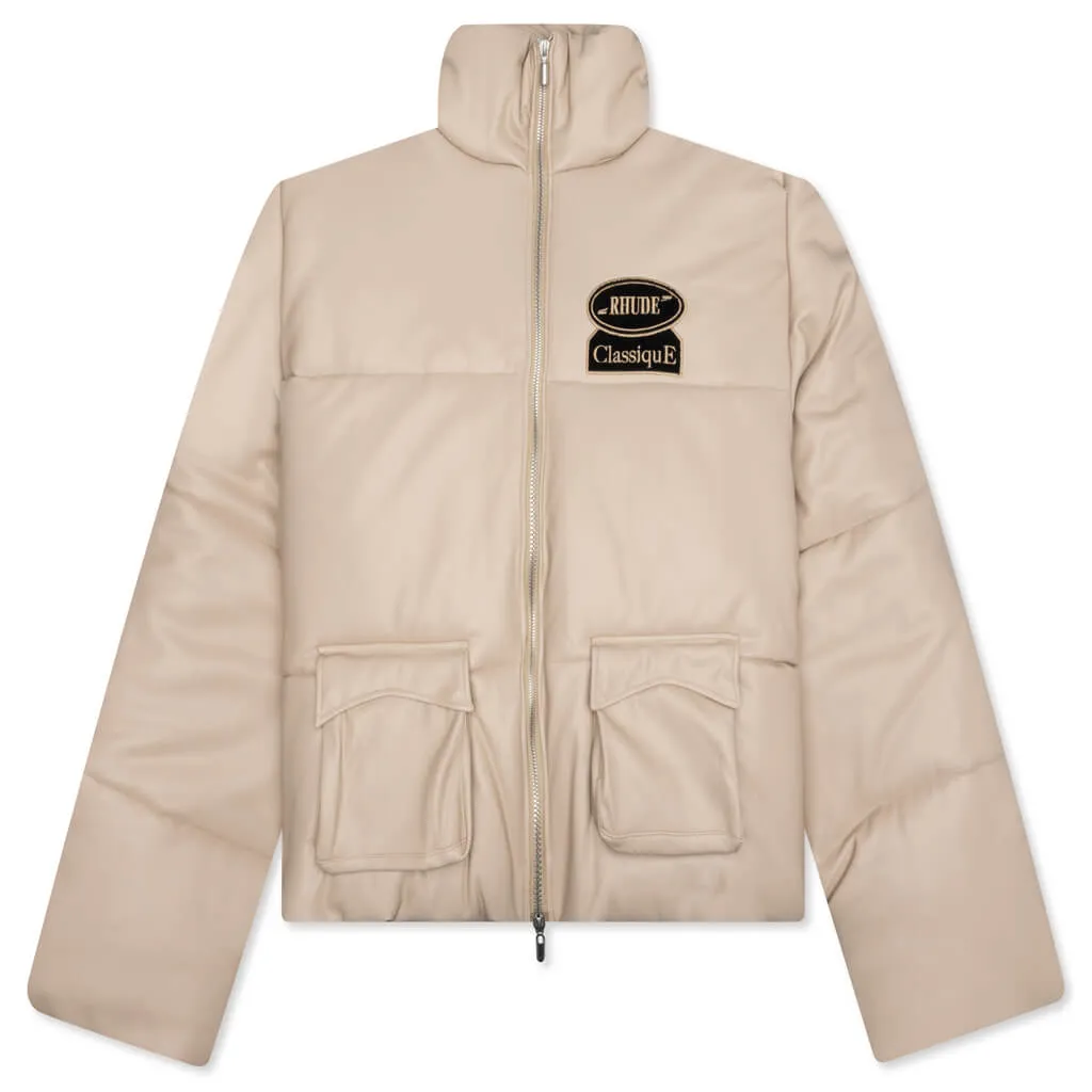 Embroidered Puffer Jacket - Tan