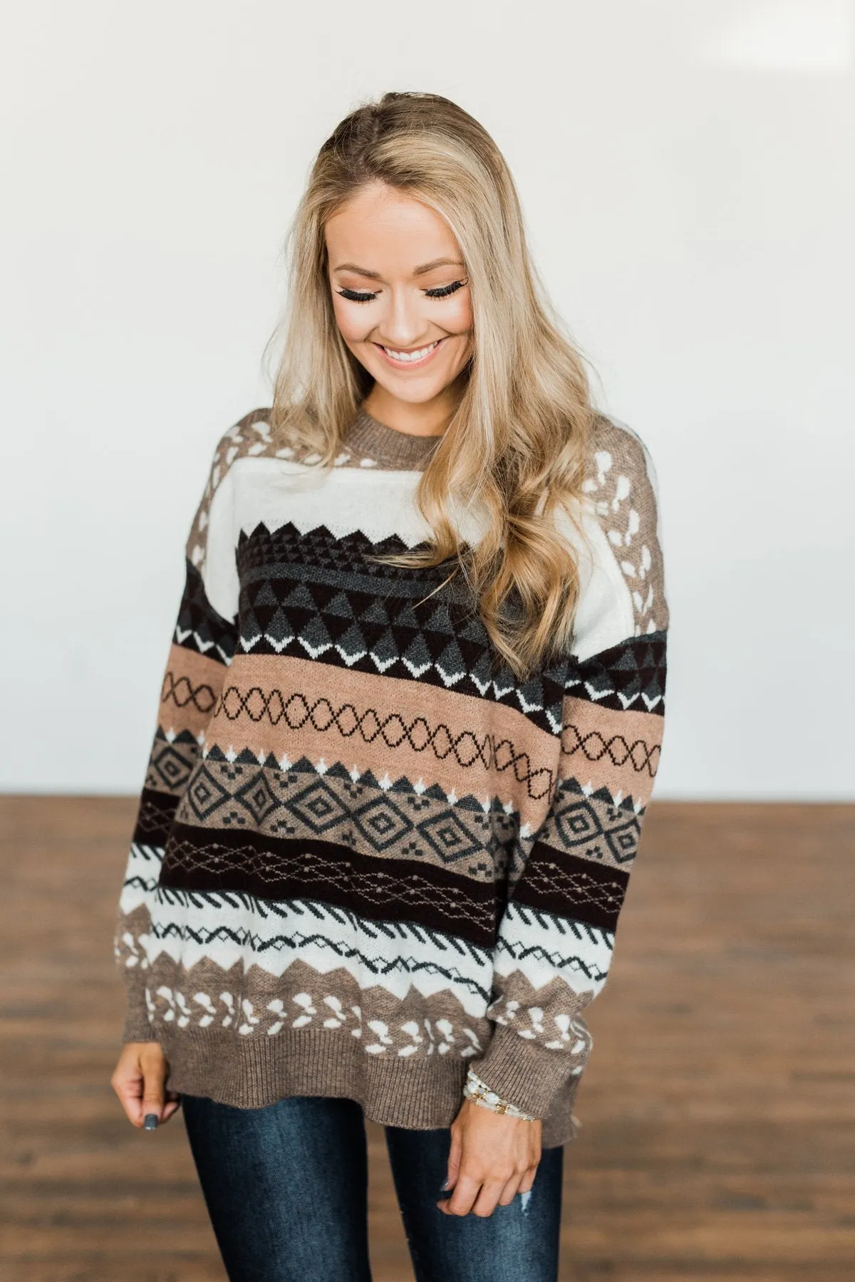 Faithful Feelings Thick Knit Sweater- Taupe, Charcoal, Ivory