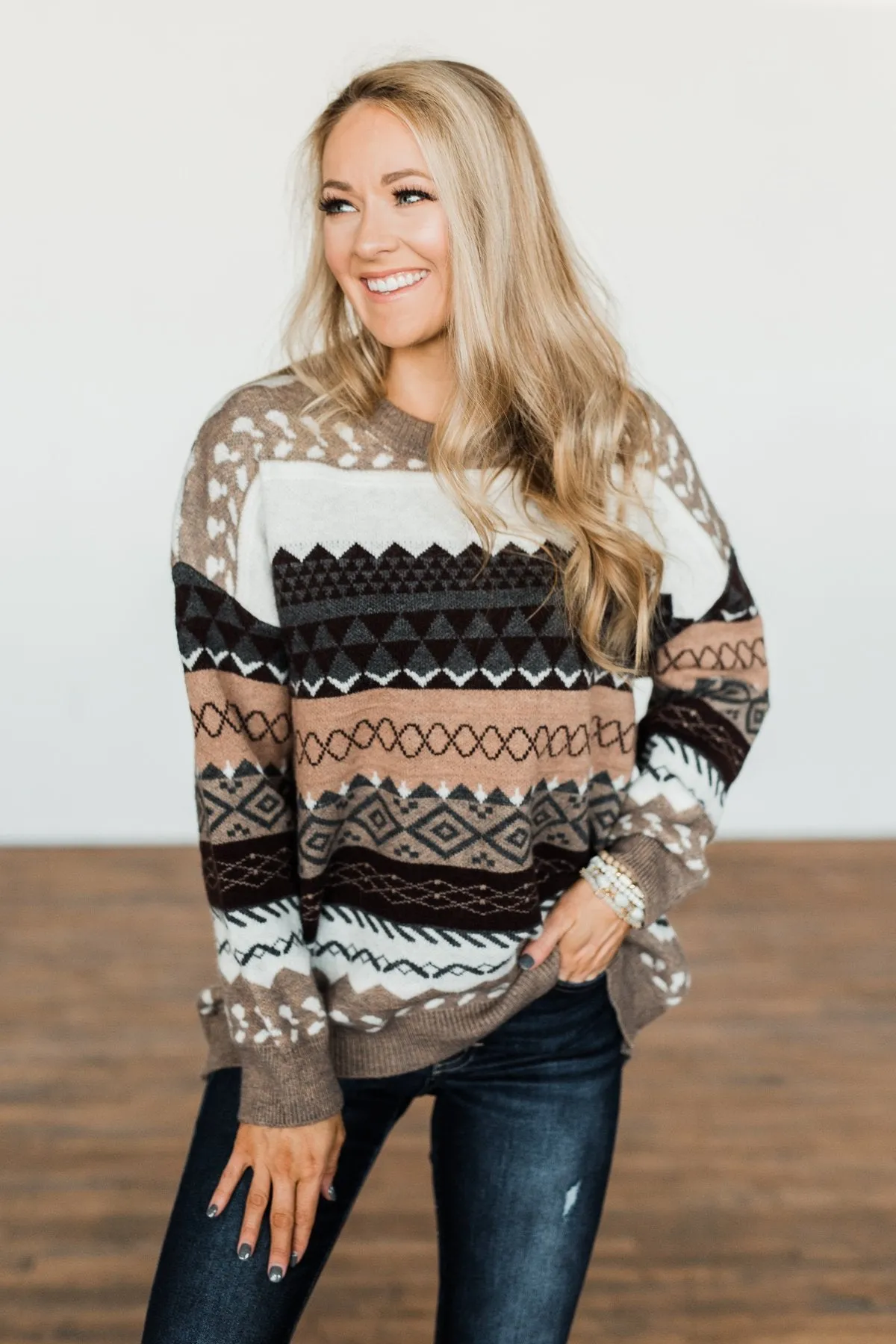 Faithful Feelings Thick Knit Sweater- Taupe, Charcoal, Ivory