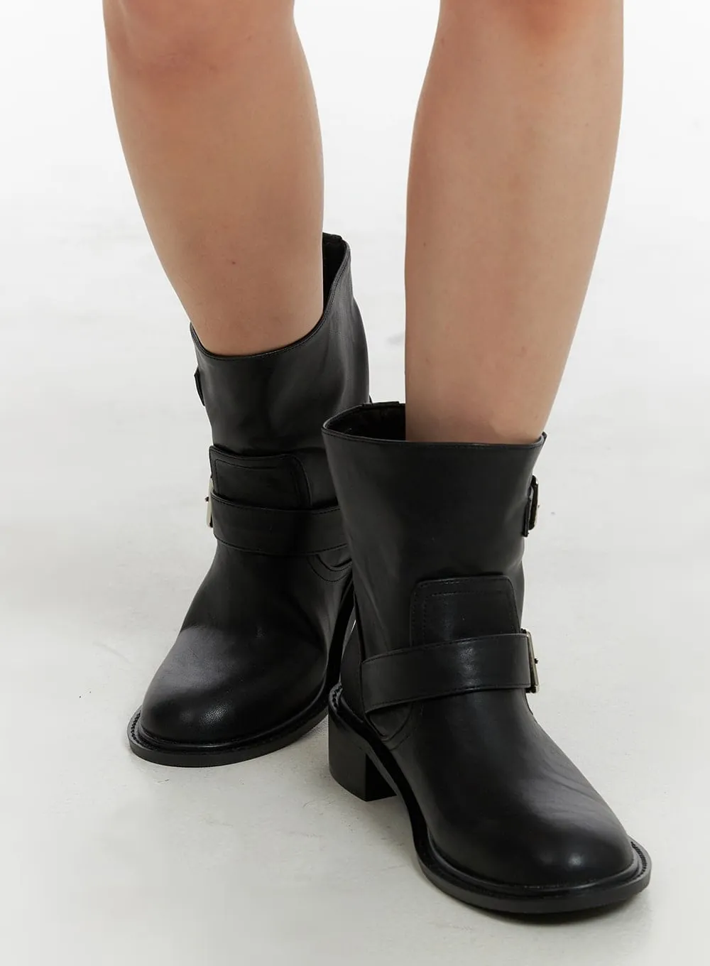 Faux Leather Buckle Boots CM427