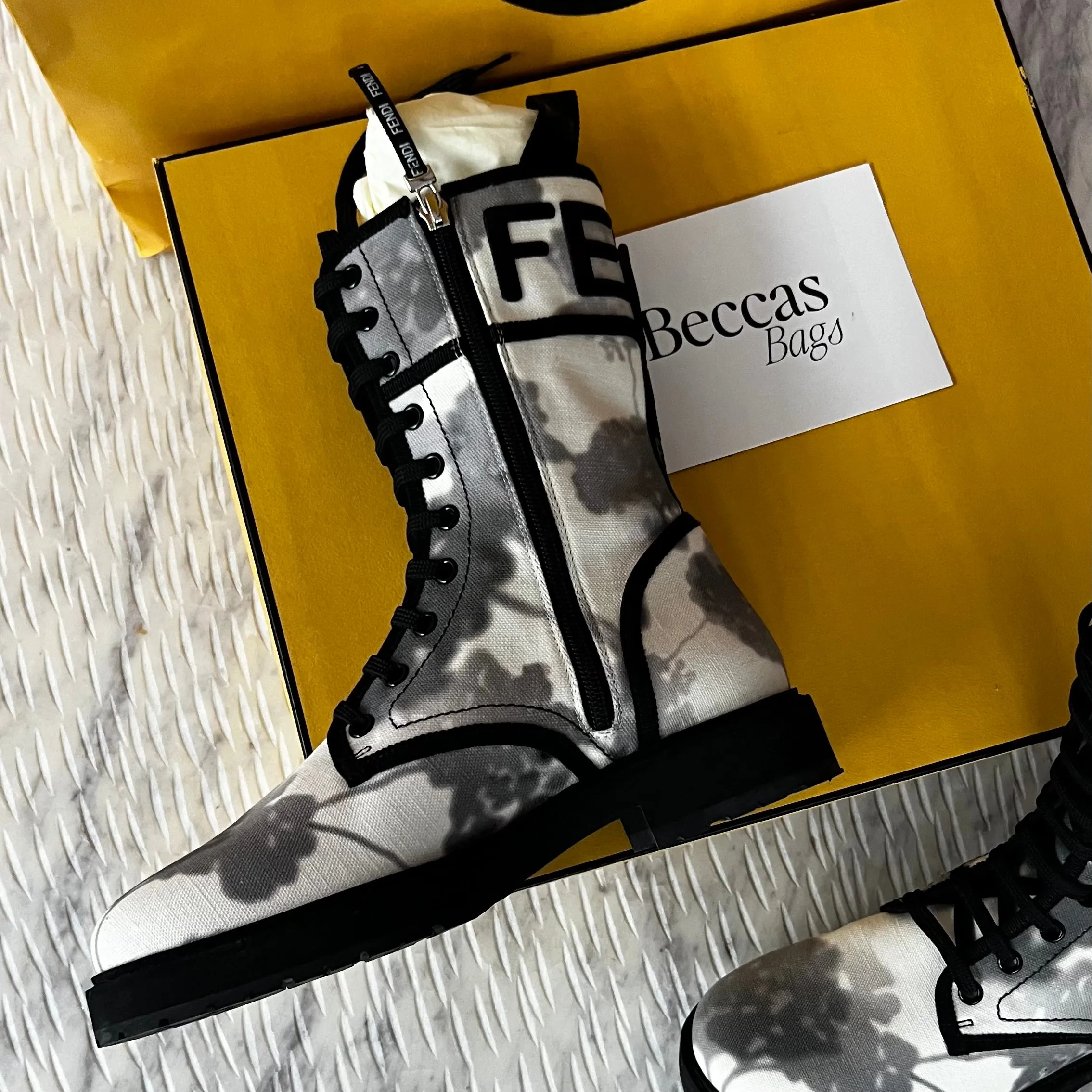 Fendi Grey Canvas Biker Boots