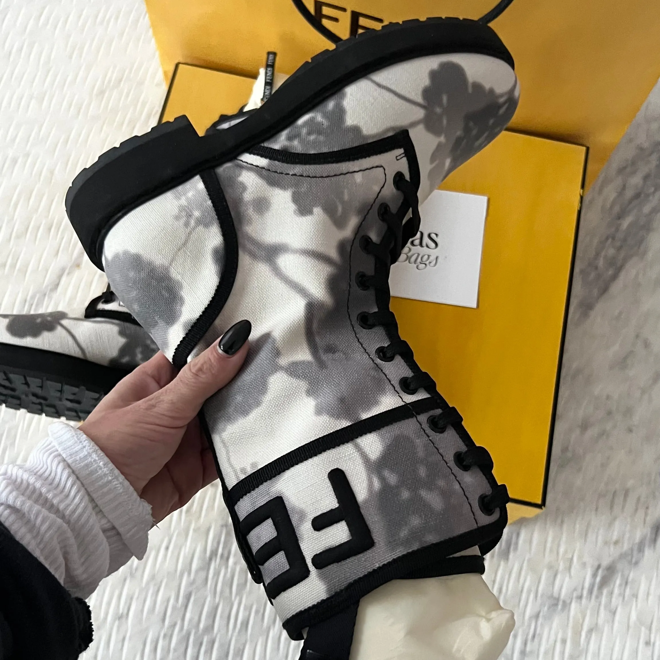 Fendi Grey Canvas Biker Boots