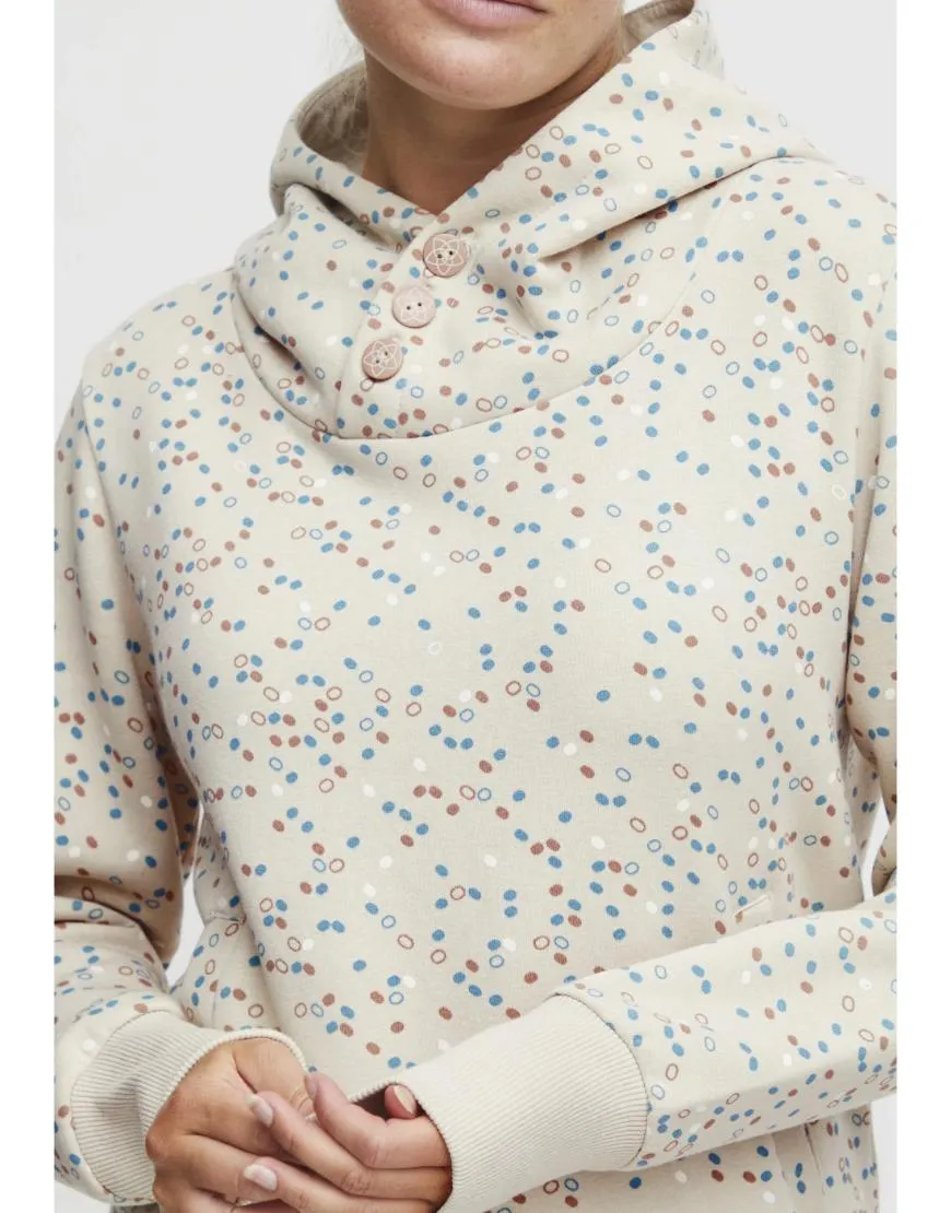 Fleece Hoodie Dots Pattern-Cream