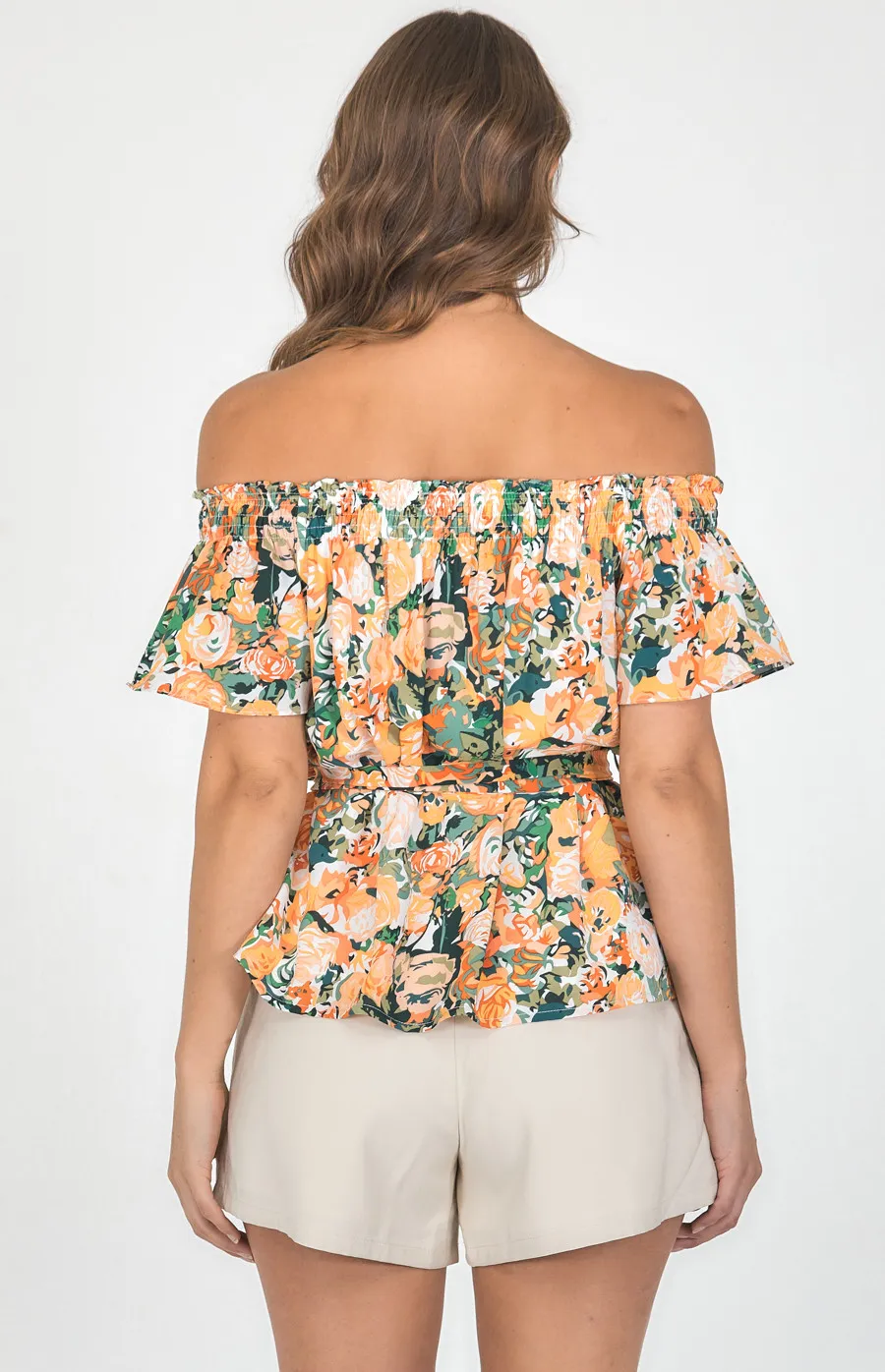 Floral Print Off the Shoulder Top with Belt (STO582B)