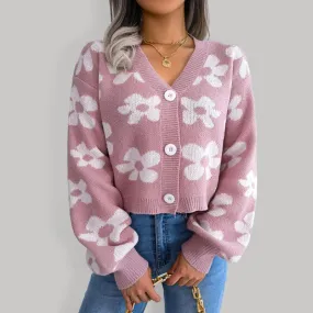 Flower Lantern Sleeve Cardigan Sweater