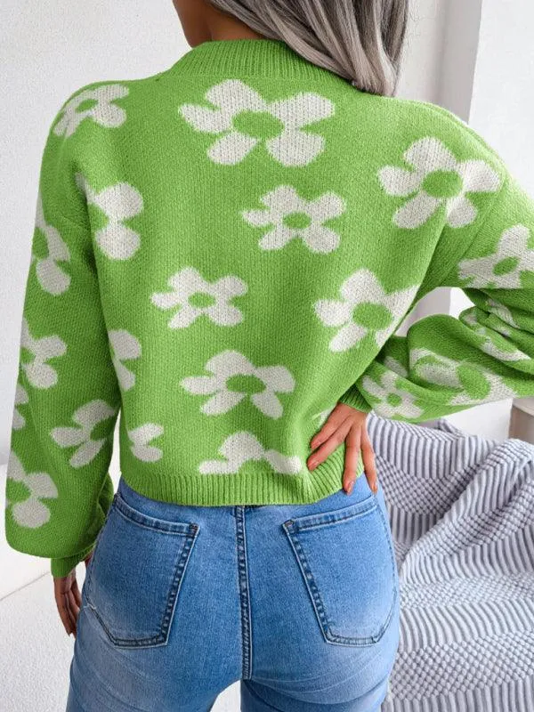 Flower Lantern Sleeve Cardigan Sweater